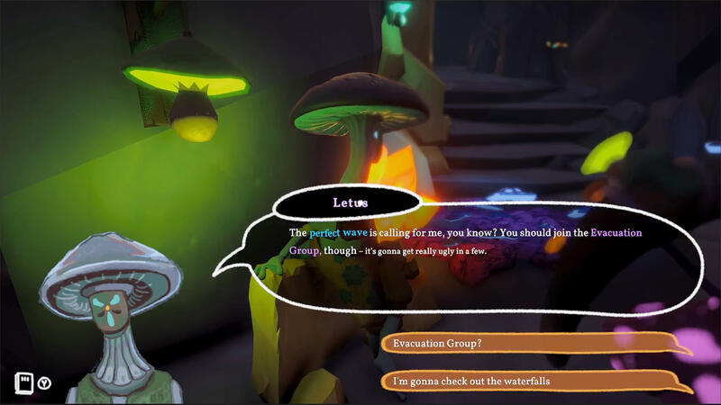 Screenshot of in-game character dialogue with "Letus".