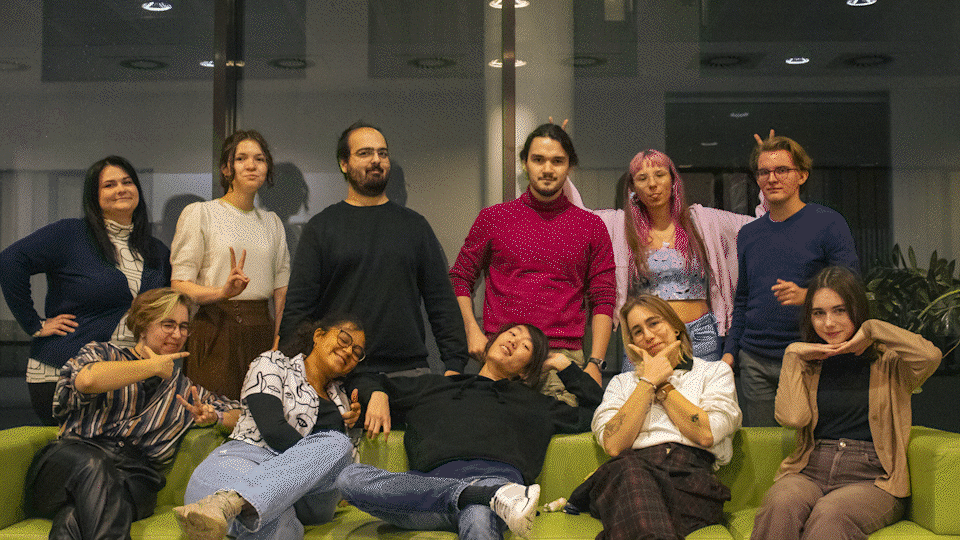 GIF showcasing the developer team behind SONDER, everyone doing funny poses :)