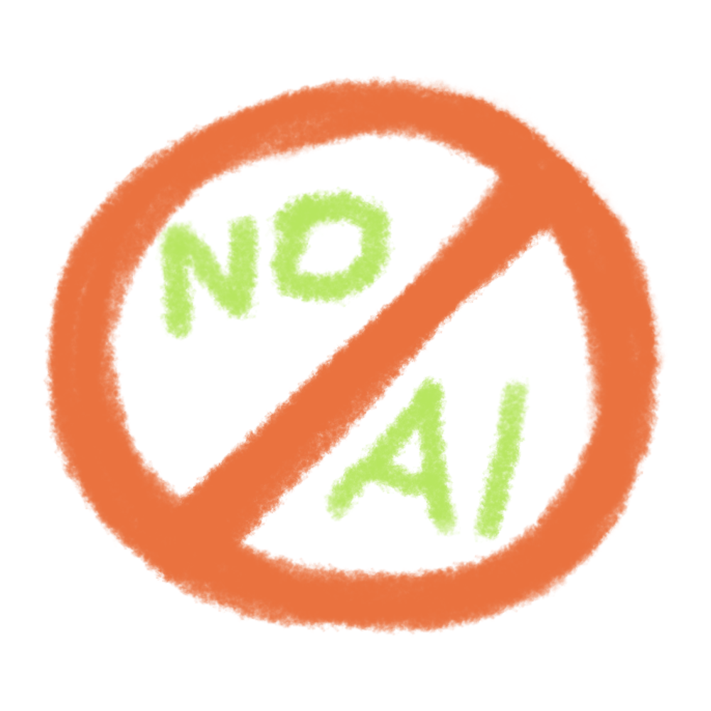 Drawing of sign with the text "No AI" crossed out.